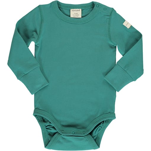 Teal solid colour long sleeve organic baby vest by Maxomorra