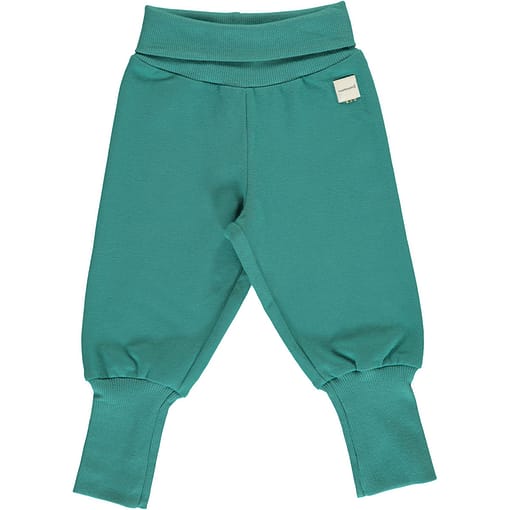 Maxomorra teal rib pants organic cotton ~ solid