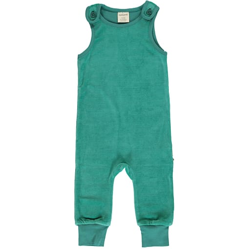 Teal dungarees by Maxomorra in organic blend velour (74-80cm 9-12m)