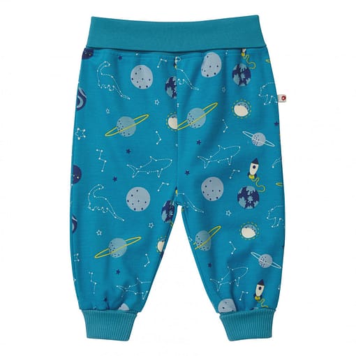 Space print pull up trousers by Piccalilly in organic cotton