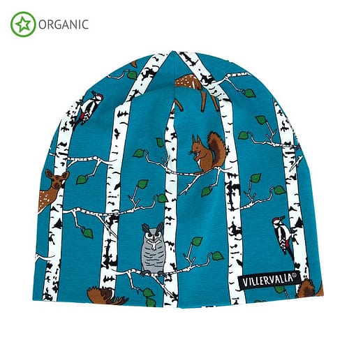 Villervalla birch animals organic cotton beanie hat - atlantic blue