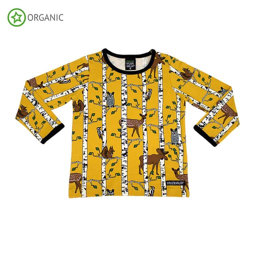 Villervalla birch wood animals organic cotton top - mustard yellow (86cm 12-18 months)
