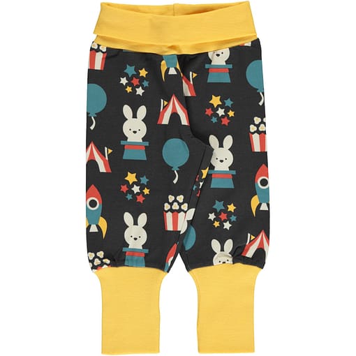 Fun park print organic cotton rib trousers ~ Maxomorra
