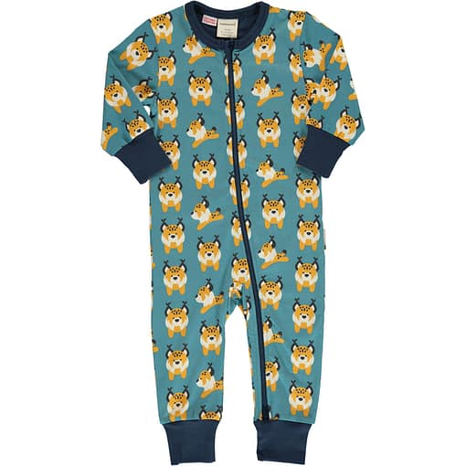Maxomorra lively lynx organic long sleeve zip romper