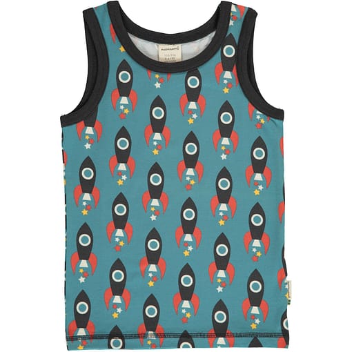 Maxomorra ~ moon rocket organic cotton sleeveless vest (98/104cm Age 3-4)