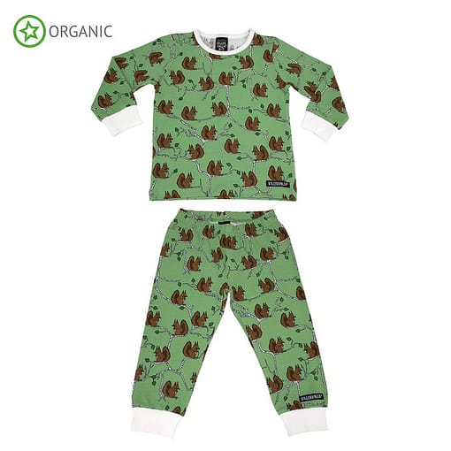 Villervalla organic cotton pyjamas ~ squirrel print on green (98-104cm 3-4 years)