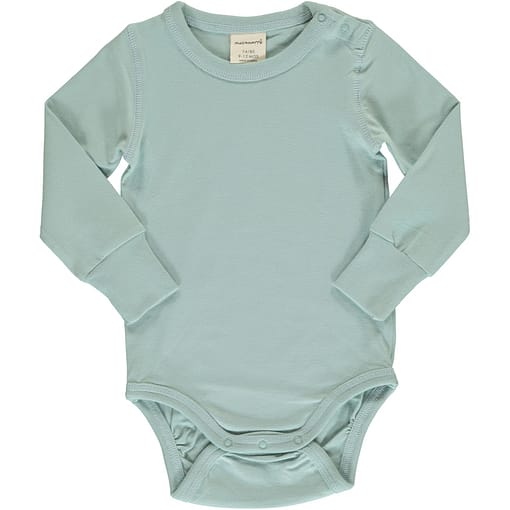 Icy blue solid colour long sleeve organic baby vest by Maxomorra