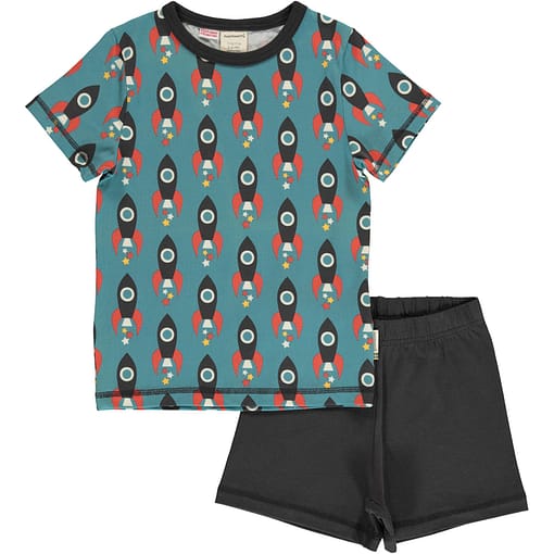 Maxomorra moon rocket organic short sleeve summer pyjamas