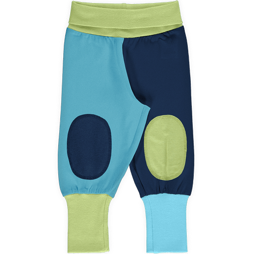 Maxomorra rib pants organic cotton ~ Block navy, sky blue & pear green (98/104 3-4)