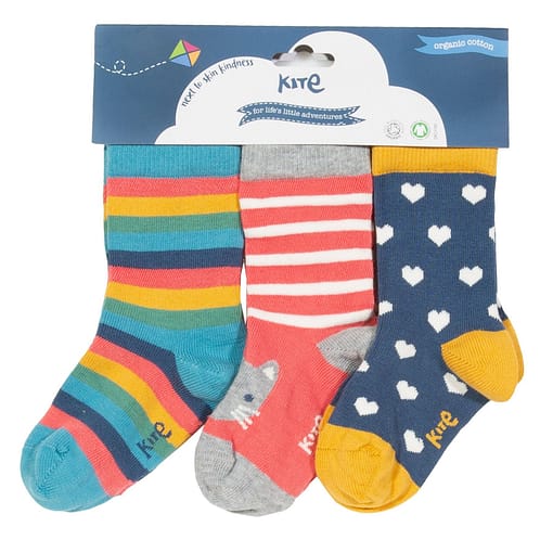 Kitty cat socks in organic cotton by Kite - 3 pack
