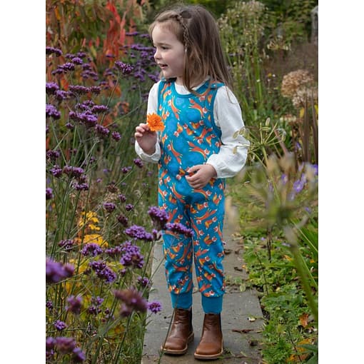 Piccalilly fox dungarees in garden