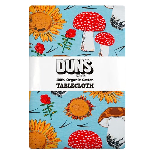 DUNS Sweden tablecloth sunflowers mushrooms blue