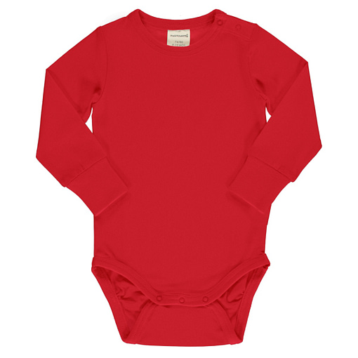 Maxomorra ruby red long sleeve vest in organic cotton