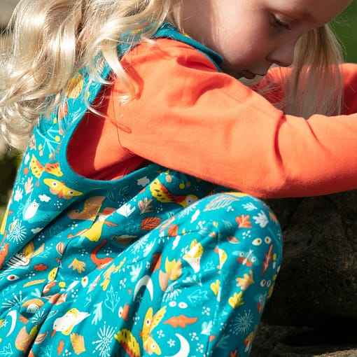 Piccalilly harvest festival print organic cotton dungarees - Image 3