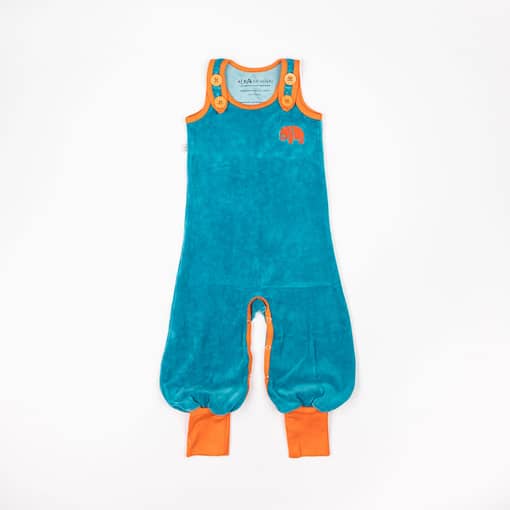 Alba Happy Crawlers in Barrier reef blue organic velour