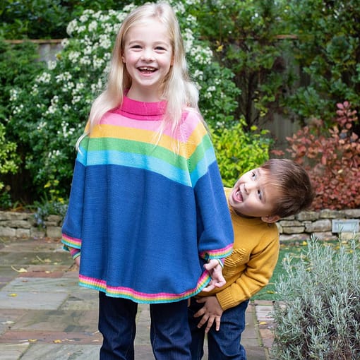 Kite poncho ~ rainbow cotton knit