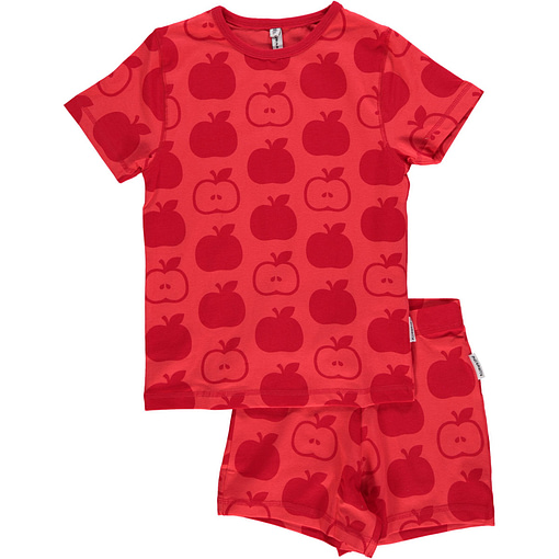 Maxomorra organic cotton summer short sleeve pyjamas in red apples print (Age 2-4) 1