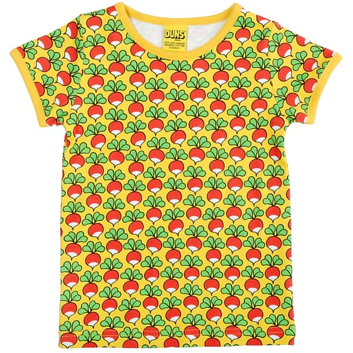 DUNS Sweden radish print on yellow organic cotton t-shirt (122cm age 6-7) 1