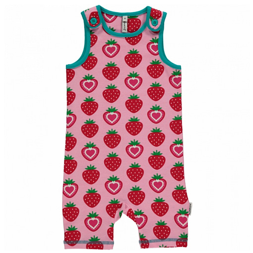 Strawberry short playsuit dungarees by Maxomorra in organic cotton (74cm 6-9m) 1