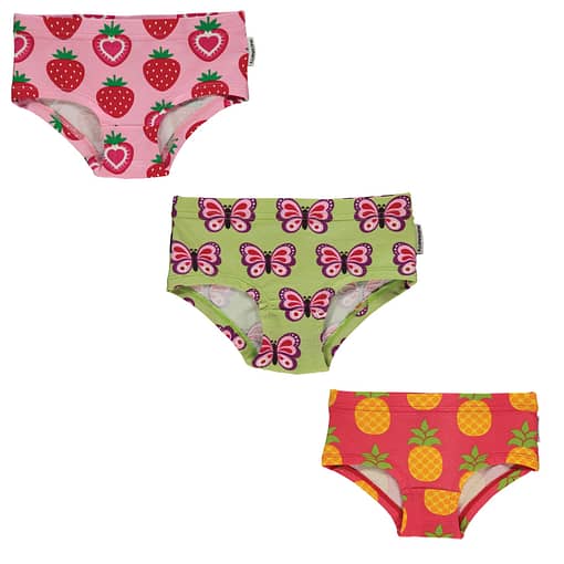 Maxomorra organic toddler hipster knickers | strawberry | butterfly | pineapple 1