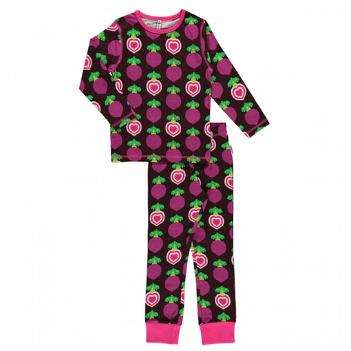 Maxomorra organic cotton pyjamas in polka beet design (110-116cm Age 4-6) 1