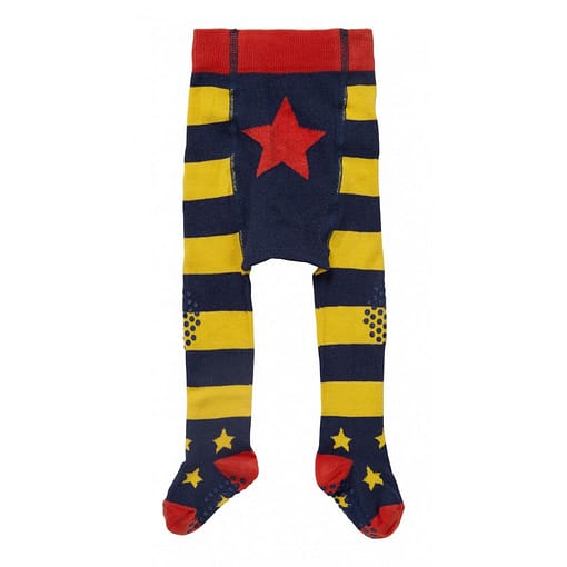 Piccalilly blue and yellow stripe baby crawler tights in organic cotton 1