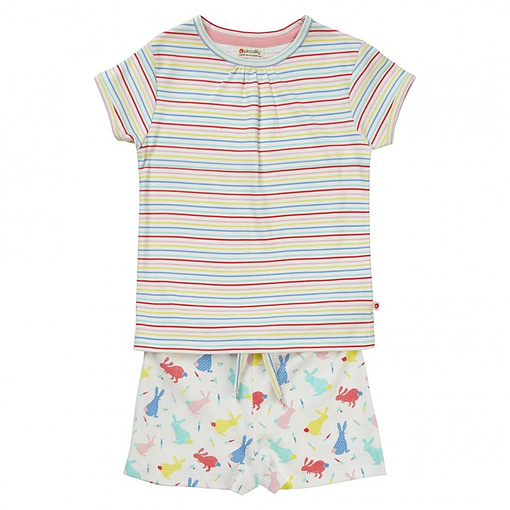 Hopping Bunnies stripe summer pyjamas by Piccalilly in organic cotton 1