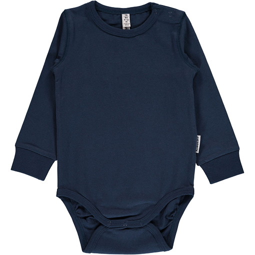 Dark blue plain long sleeve organic baby vest by Maxomorra (74/80cm 9-12m) 1