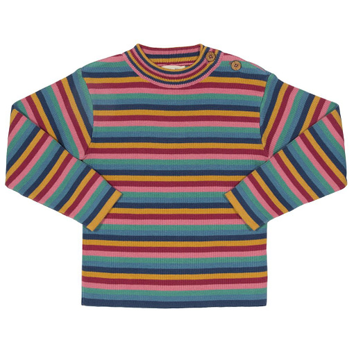 Rainbow stripe jumper in knitted rib organic cotton by Kite 1