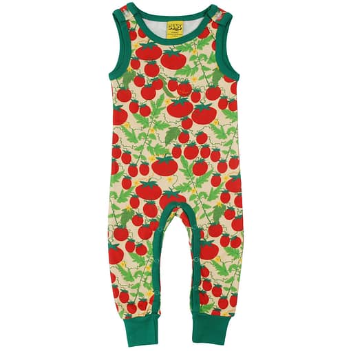 DUNS Sweden tomatoes print on pale yellow organic cotton dungarees 1