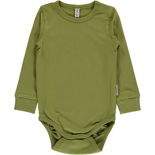 Apple green solid colour long sleeve organic baby vest by Maxomorra 1