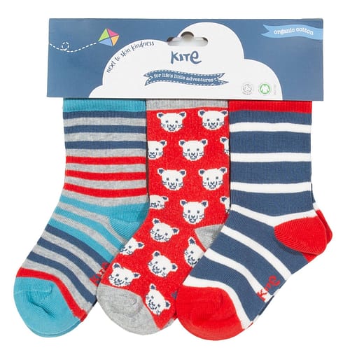 Cool cat and striped socks in organic cotton by Kite - 3 pack 1