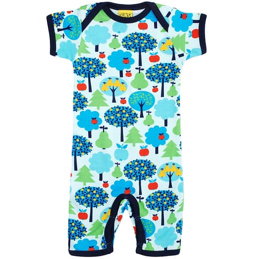 Organic cotton shortie romper Scandi apple trees by DUNS Sweden