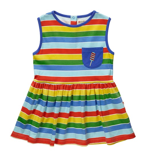 Rainbow stripe summer dress by Piccalilly in organic cotton