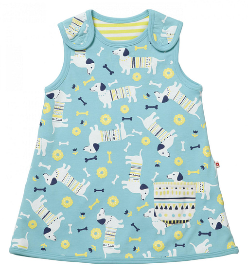 Sausage dog dress by Piccalilly on blue organic cotton 1