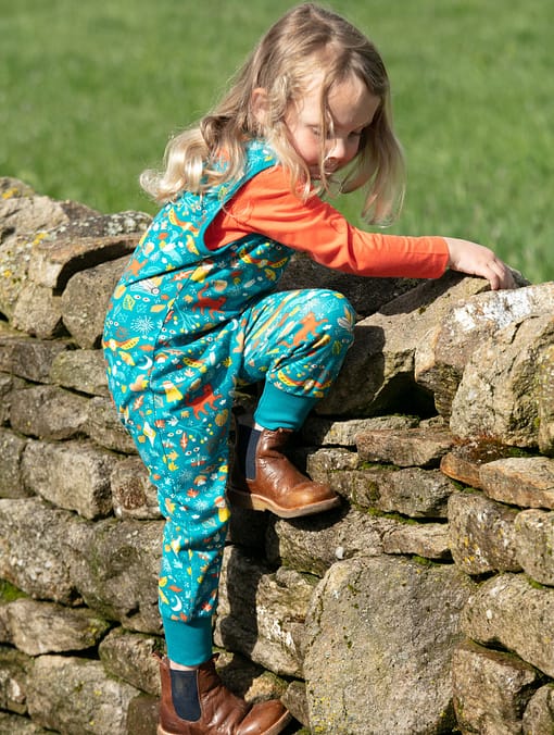 Piccalilly harvest festival print organic cotton dungarees 1