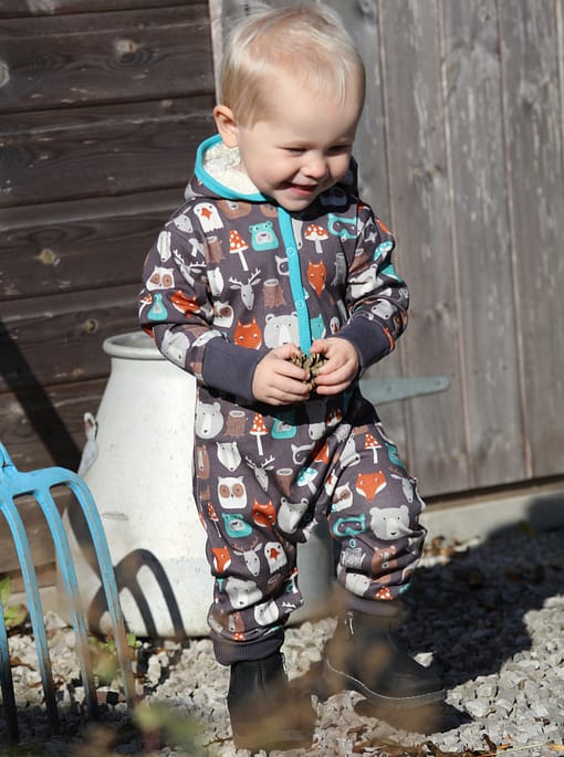 Forest friends hooded playsuit by Piccalilly in organic cotton (92cm 18-24m) - Image 2