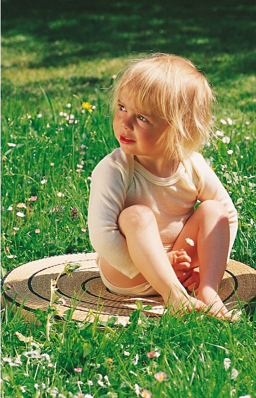Natural white organic wool merino base layer for baby