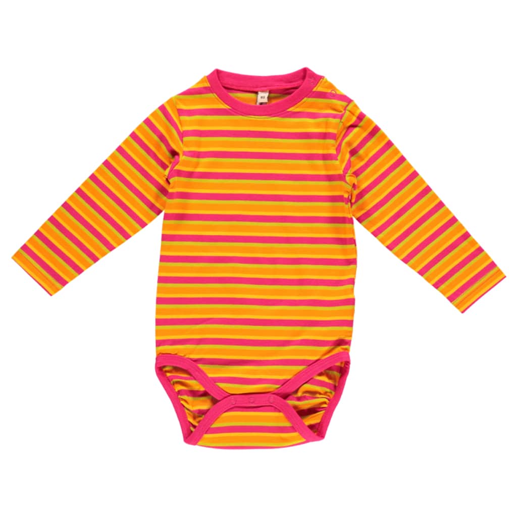 Maxomorra Orange rainbow stripe unisex long sleeve baby vest