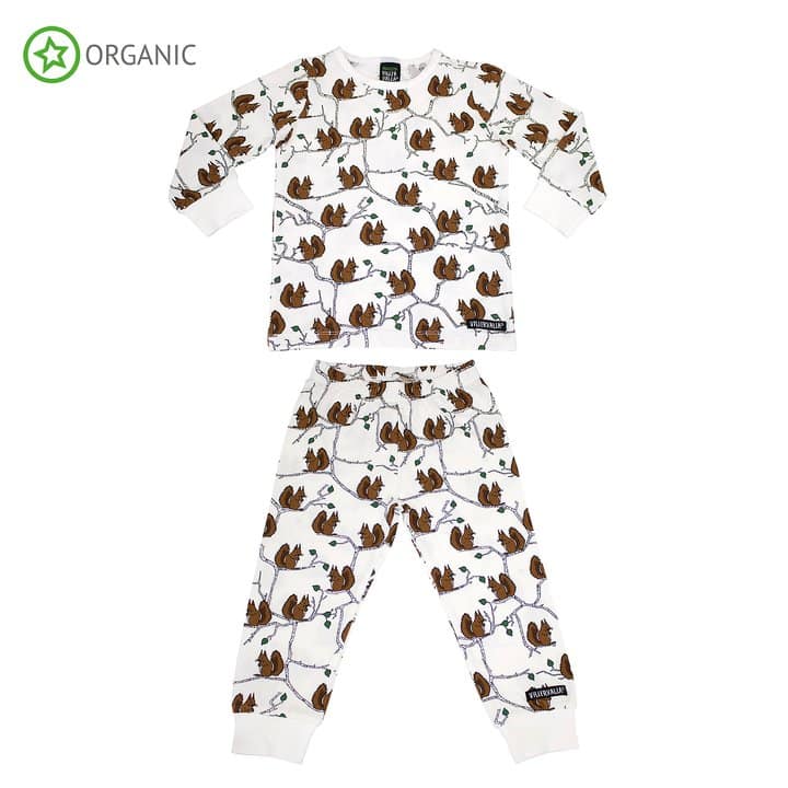 Villervalla organic cotton pyjamas ~ squirrel print on white