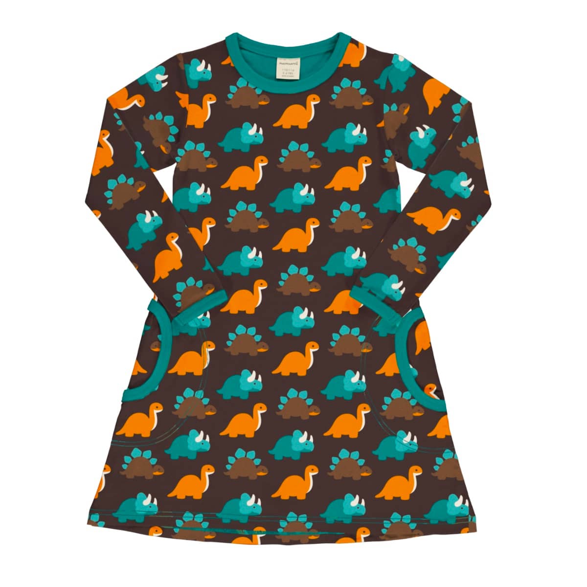 Maxomorra Dinosaur organic long sleeve cotton dress