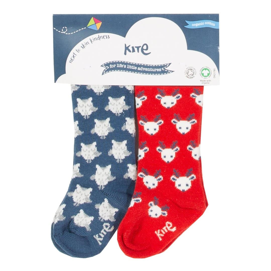 Owl and reindeer Christmas socks in organic cotton by Kite - 2 pack (6-12 months) 1 Kite ethical reindeer christmas socks