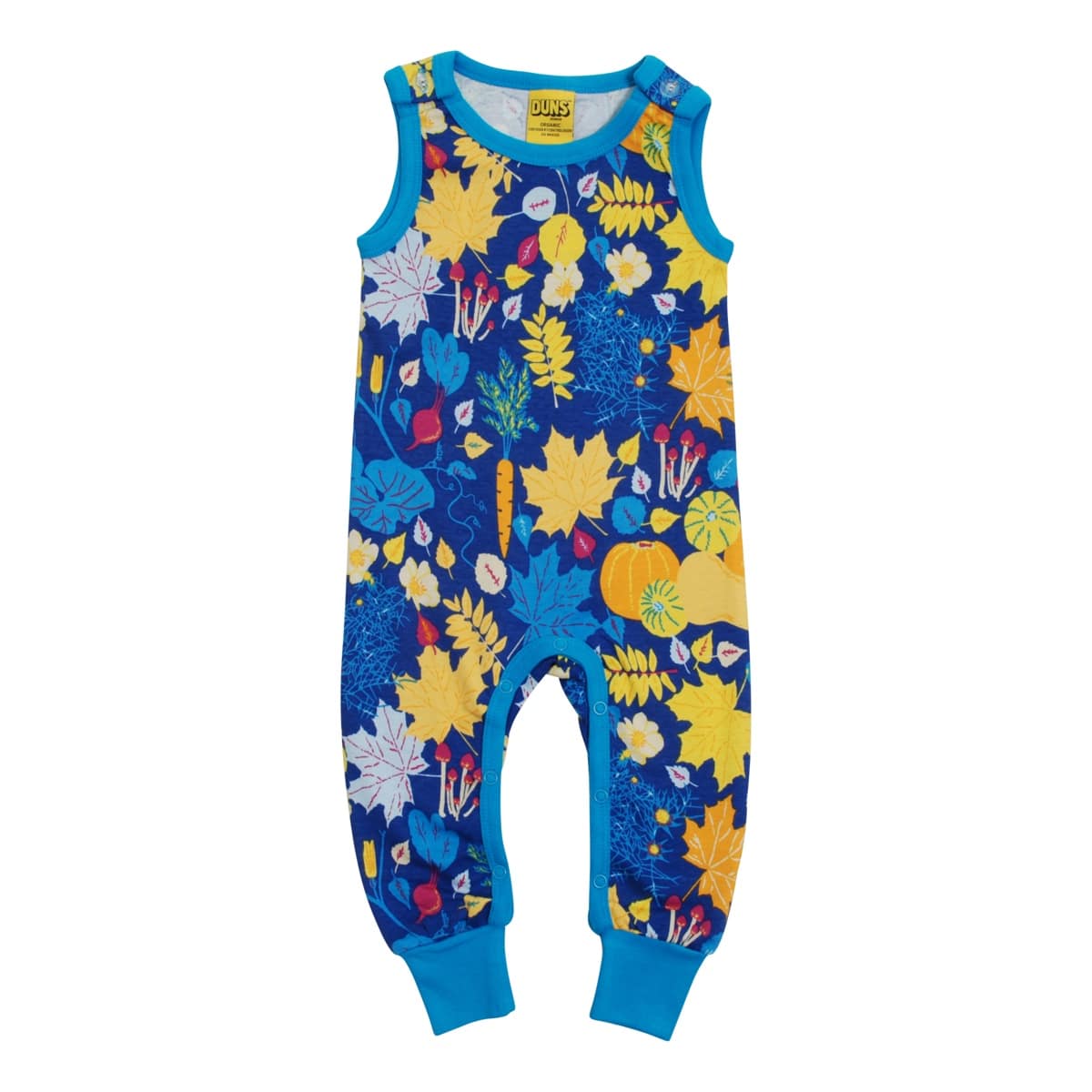 DUNS Sweden fall flowers blue organic cotton dungarees 1 DUNS Sweden playsuit fall flowers