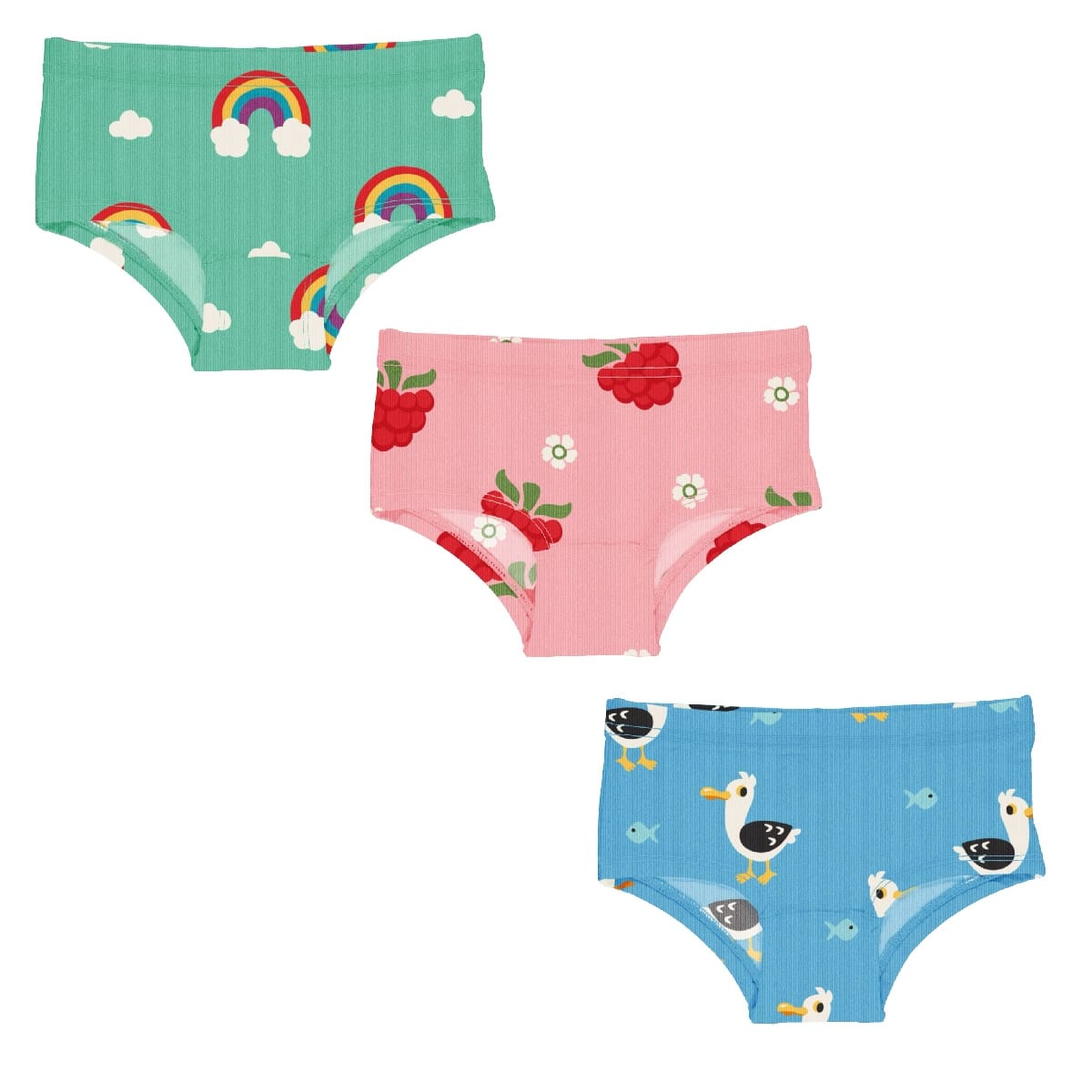 Maxomorra ethical hipster briefs | Green rainbow | Raspberry | Seagull 1 Maxomorra raspberry, rainbow and gull underwear