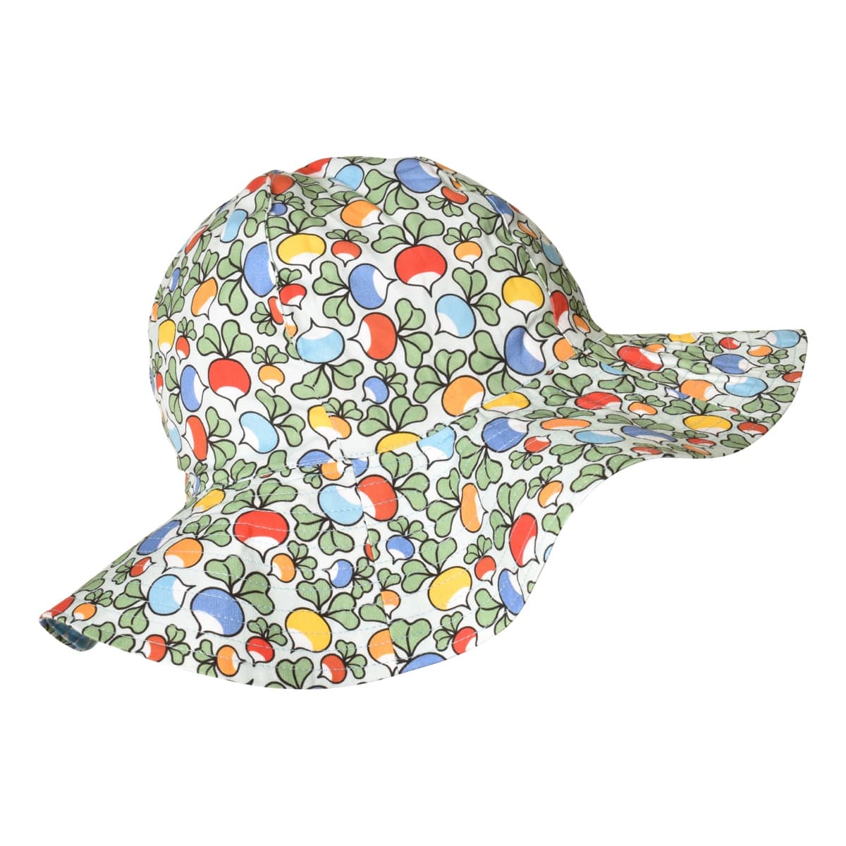 DUNS Sweden sun hat ~ jumbled radish on blue 1 Sun hat by DUNS Sweden in radishes print