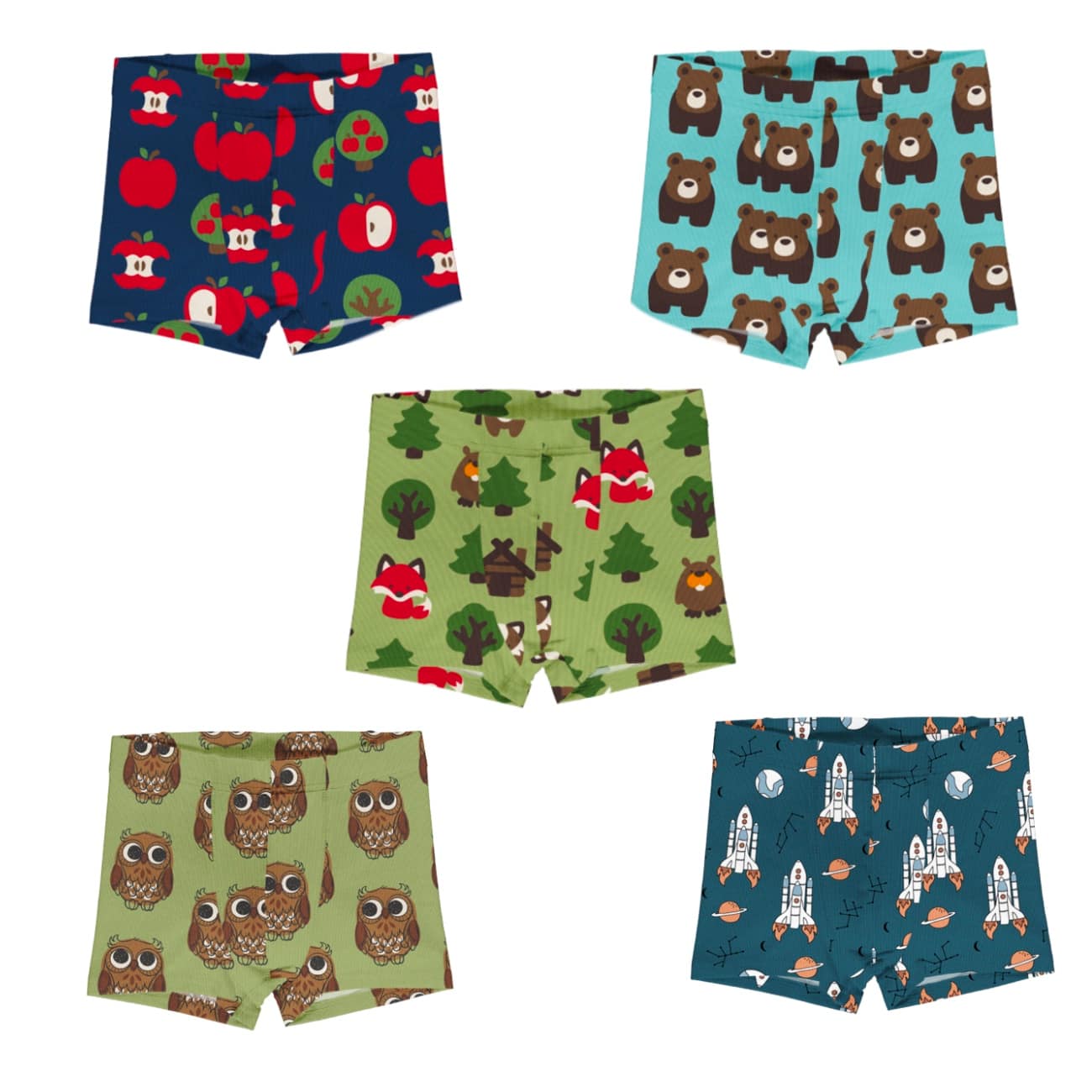 Maxomorra cotton boxers | Bear | Green Forest | Apple | Owl 86/92 18-24m 1 Maxomorra boxer shorts apple bear owl rocket