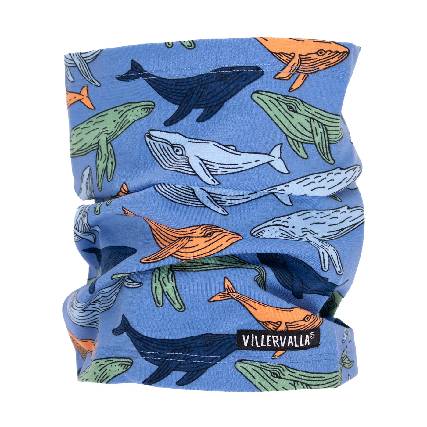 Villervalla whale organic cotton tube scarf - nautic blue 1 Villervalla neck scarf whales - blue