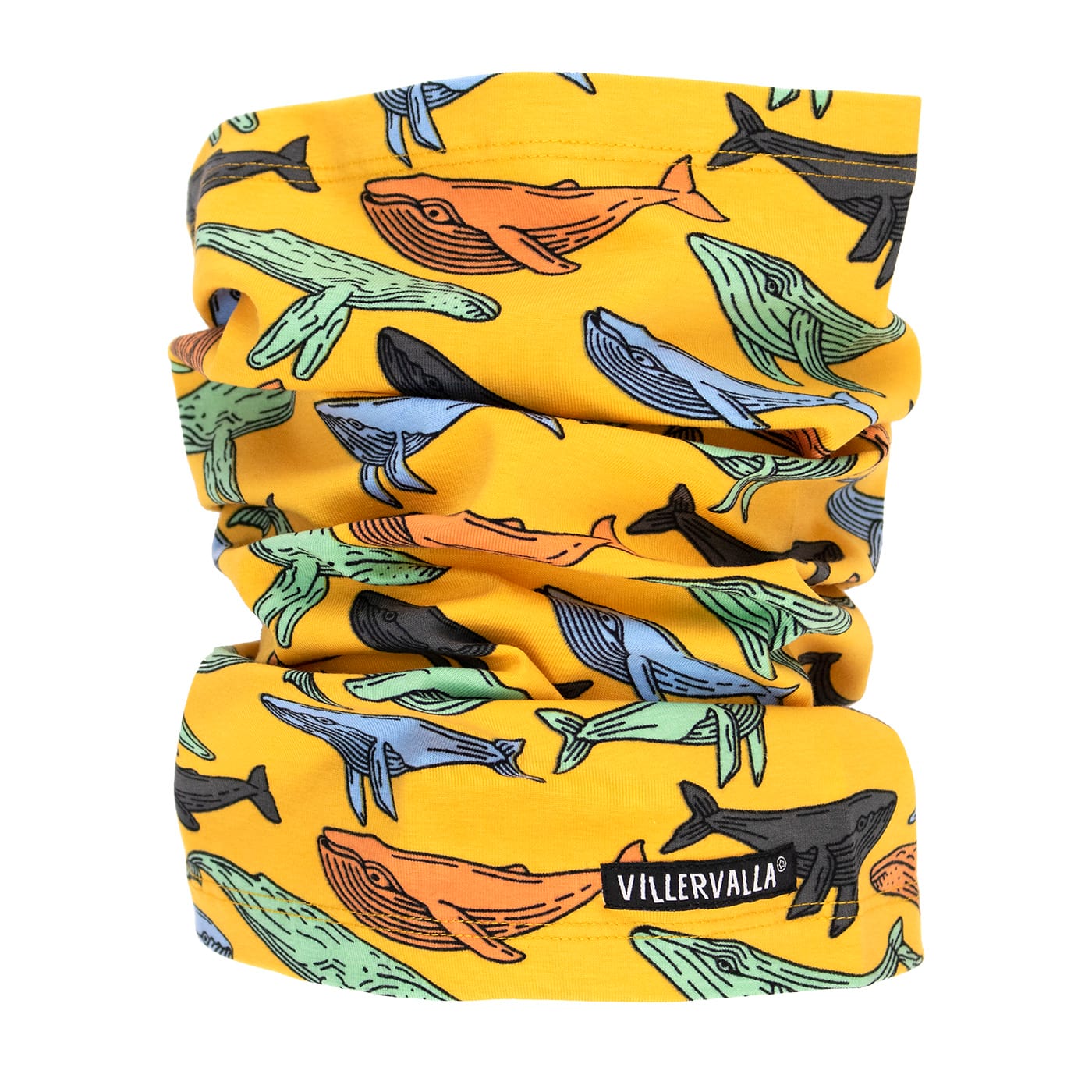 Villervalla whale organic cotton tube scarf - turmeric yellow 1 Villervalla neck scarf whales turmeric