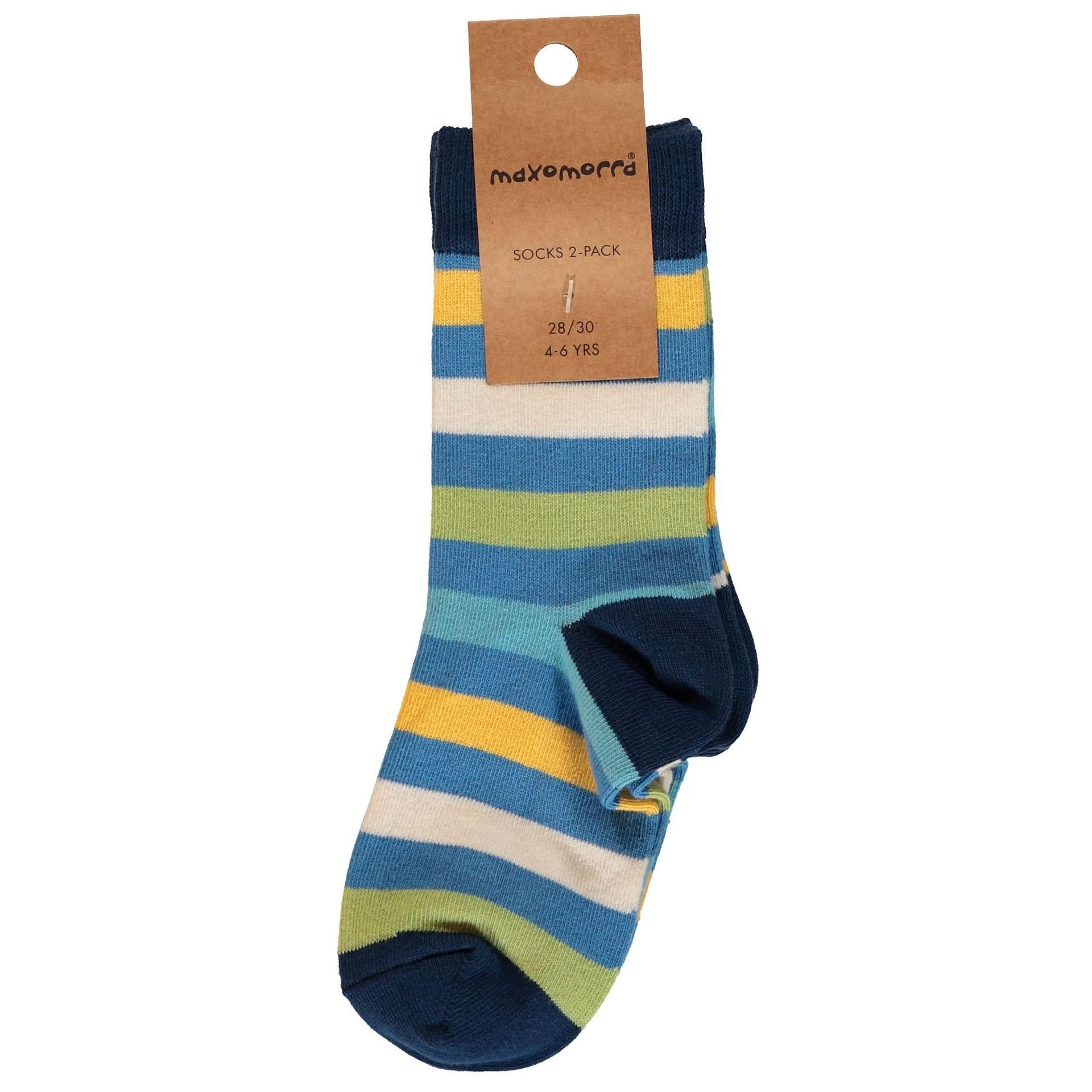 Maxomorra ethical yellow and blue stripy socks for children - 2 pairs 1 Maxomorra green yellow stripe socks