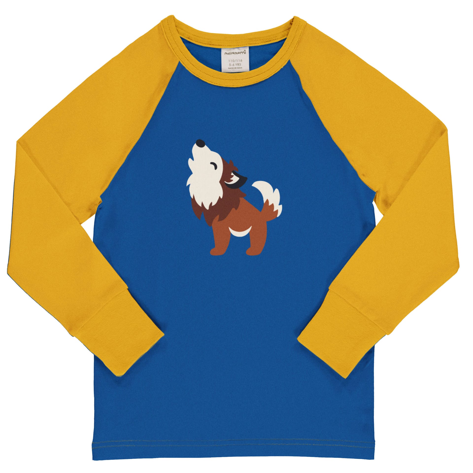 Maxomorra Wolf on blue organic cotton top | Age 9-10 Size 134/140 1 Maxomorra raglan wolf top